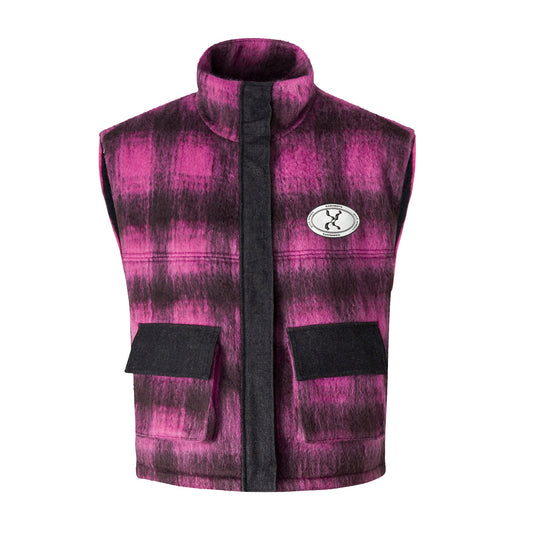 Garments Pink Wool Plaid Vest - Poplab
